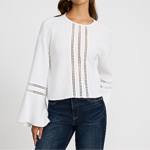 Express White Crewneck with Bell Sleeves - Picture 1 of 4